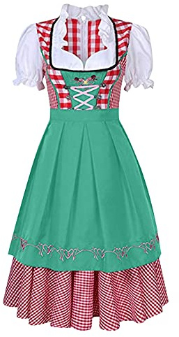 Dirndl Women's Midi Oktoberfest Costume Dress Women Lace Dirndl Dress Oktoberfest Outfit Apron Costume Fashion Costumes Teenager Girls Elegant Dirndl Dresses Dirndl Apron Special Occasions, K-green