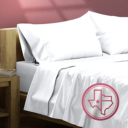TEXAS LINEN CO. 100% Egyptian Cotton Sheets Queen Size Bed Set - Luxury 800 Series Happy Hushin' Collection Queen Sheet Set (4 PC, Bright White), Breathable Elasticized 16 Deep Pocket Hotel Sheet