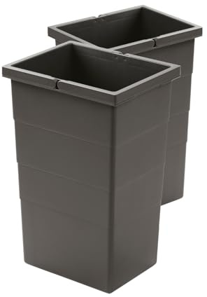 Hailo Inneneimer 1220359 | 2x 13 Liter dunkelgrau Kunststoff | Ersatz-Inneneimer für Einbau-Abfalleimer | Maße 242 x 192 x 380 mm | Ersatzteil für Easy Cargo | Mülltrennung Duo