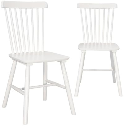 KAYELLES Lot de 2 Chaises à Barreaux Style Windsor Bistrot Vintage en Bois Massif d’Hévéa Mona Blanc