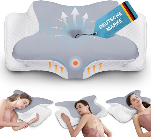 botatio Cuscino Cervicale Memory Foam Ergonomico, Cuscino Ortopedico Progettato per Dormitori Laterali, Supini e Proni, Federa Sfoderabile e Lavabile, 62x41x13/11 cm, Bianco-Grigiastro