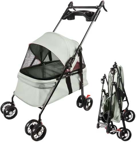 Belfoyer Poussette Chien 2 en 1 Pliable avec Panier Amovible, Poussette pour Chien Chat avec Ceinture de Sécurité, Fenêtres en Maille et Panier de Rangement, Convient jusqu’à 15kg((50*70*95cm ,Gris)