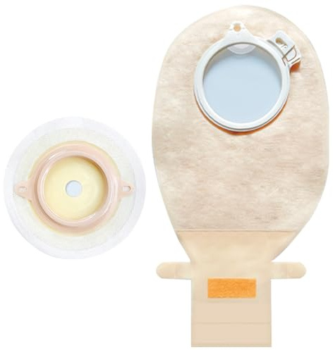 Lot de 10 Sacs de Colostomie, Fournitures pour Colostomie, Poche D'ostomie Drainable en Deux Parties pour Soins de Stomie Iléostomisés, à Découper de 15 à 45 MM (5 Poches + 5 Barrières)