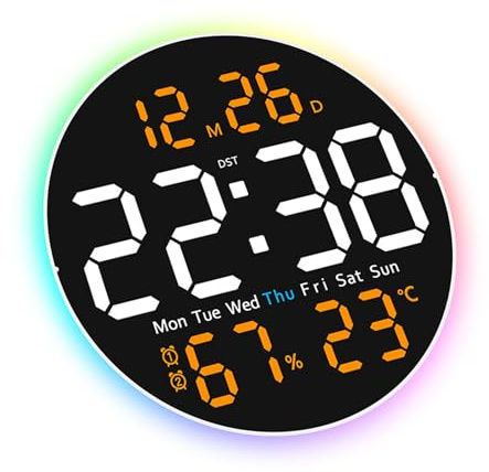 Zuoeay Orologio da parete digitale con grande display a LED, 25,4 cm, telecomando 2 allarmi, 10 luminosità per decorazione e anziani, orologio da parete digitale grande
