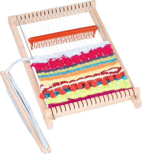 goki 58287 Loom 17 cm Weaving Set with Unstrung Wooden Loom Frame, Weaving Ship, Weaving Comb and Tension Rod