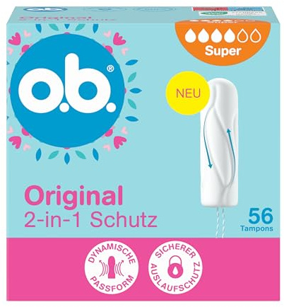o.b. Tampones de protección 2 en 1 originales (1 x 56 unidades) con ajuste dinámico y ranuras entrelazadas para hasta 100% protección contra fugas y comodidad