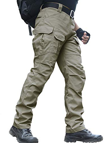 zuoxiangru Pantalon résistant à l'eau pour Homme Pantalon de Travail Cargo de l'armée de Combat Tactique Coupe décontractée avec Poches Multiples (#56 Kaki, Tag L)