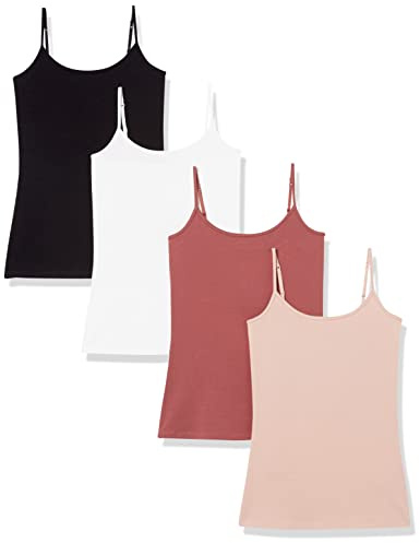 Amazon Essentials Canottiera da Donna Slim Fit, Confezione da 4, Nero/Rosso Mattone/Rosa Polveroso/Bianco, XL