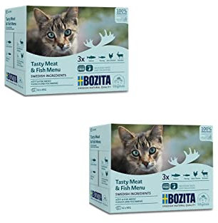 Bozita Multibox Tasty - Meat and Fish | Doppelpack | 2 x 12 x 85 g | Alleinfuttermittel für ausgewachsene Katzen | Getreidefreies Nassfutter im praktischen Pouch Portionsbeutel