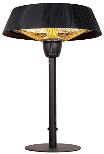 Lowry LTTPTH3 1.5KW 70 cm High Outdoor Black Table Top Electric Garden Patio Heater with Halogen Heating Element, Manual Pull Cord Control & Weighted Base