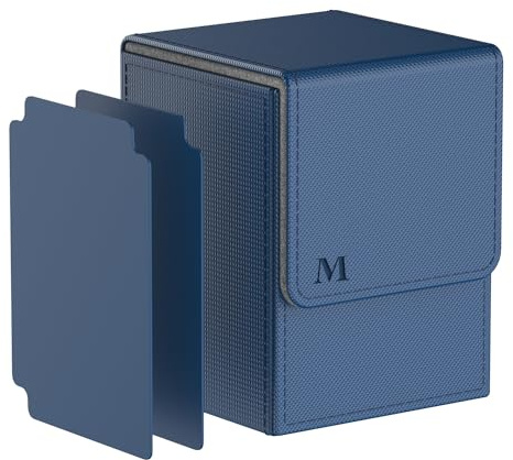 Pulchra Scatola Box Porta Carte Capacità fino a 100+ carte, con 2 Piastra di Partizione, Magnetic Flip Deck Box (Logo-M Design, Blu)