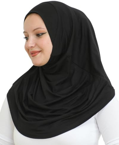 Prien Chic Hijab Für Damen, Türkisch Kopftuch Muslim, Frauen Konfektionskleidung Schal Kleider, Muslim Weicher Jersey Kopftücher, Burka, Easy Hijab Set, Muslimisch Abaya (Schwarz)