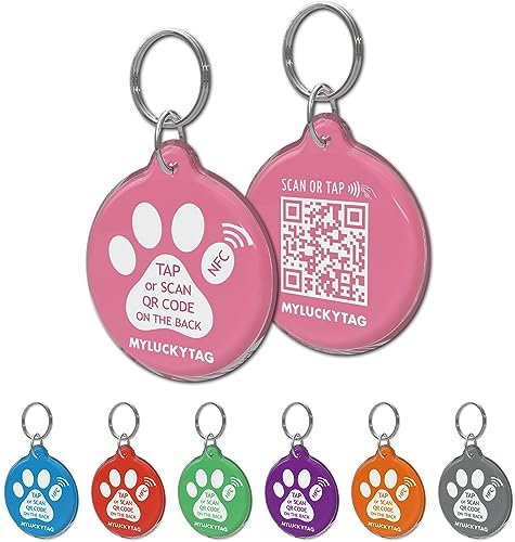 MYLUCKYTAG NFC & QR Code Smart Pet ID Tag Personalisierte Hund-Katze-Tag, Online-Haustier-Profil, Haustier Standort Alert E-Mail, Digital Pet Tag, Quiet Pet Tag, Durable Pet ID, Hundehalsband Tag