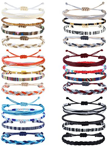 Morfetto 24 Stück Fußkettchen Armbänder Für Damen Stoff Farbige Handmade Freundschaftsarmband Fußkette Boho Surfer Armband Set Herren Fussketten Für Frauen