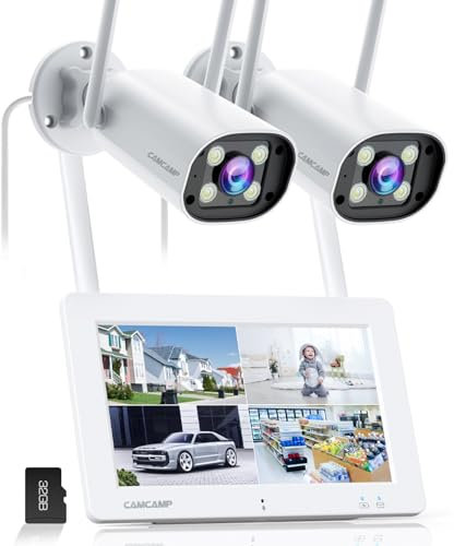 Camcamp 2K Wireless Security Camera System - 7” Touchscreen Monitor with 2 Outdoor Cameras, No WiFi Required, Color Night Vision, 2-Way Audio, 32GB SD Card