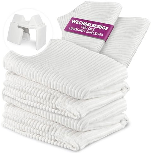 Linodino® Cord Wechselbezüge für Spielsofas | Kindersofa Cover Set 4-Teilig | Ersatz Bezug Set für Kinder Sofas | Sofabezug | Frostzauber Weiß