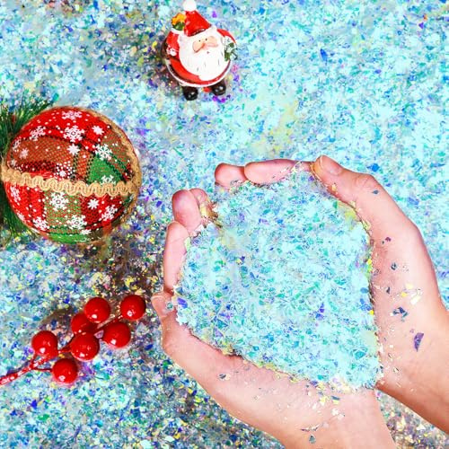 Aoriher Christmas Snow Glitter Blue Fake Snow for Crafts Foil Artificial Flake Snow Confetti Powder Decoration Sparkling Artificial Snow for Christmas Trees Winter Decor(0.55 Pound)