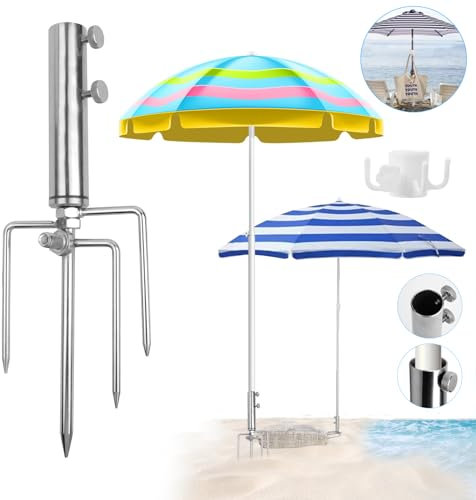 HEDMON Sonnenschirmständer Sonnenschirmhalter Strand Edelstahl Rasendorn Sonnenschirmständer Einstellbar Abnehmbarer Sonnenschirmhalter für Angeln Garten Strand Camp