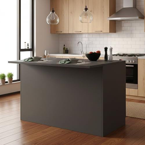 Dmora - Isola da cucina Emmanuel, Armadio multiuso, Mobile per cucinotto, Tavolo ausiliario, 100% Made in Italy, 125x90h90 cm, Antracite e Ardesia