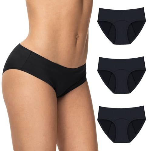Pack Culottes Menstruelles Taille XL - Sous Vêtement Femmes Coloris Noir, Culotte Lavable Anti Fuite - Confort Hygiénique, Protection Absorbante Sans Couture Apparente - Flux Moyens Feel Natural