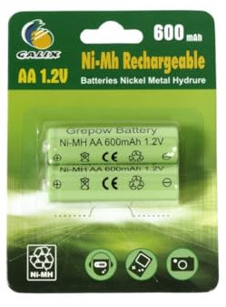 Pila Recargable AA NI-MH 900mAh 1.2V, Pack de 2 Unidades, Ideal para Dispositivos electrónicos y Juguetes.