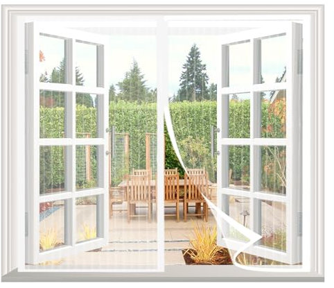 Moustiquaire Fenêtre Magnétique 140x120cm, fermeture automatique, moustiquaire porte fenetre Sans Perçage Maille Ultra Fine, pour La Plupart Les Types de FenêTres ou Porte de Balcon, Blanc