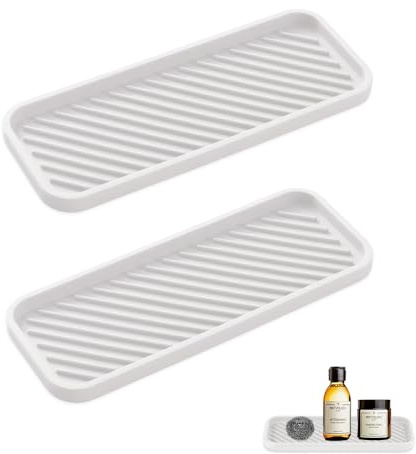 GIDWRIY 2 Pièces Organiseur évier en Silicone, Porte-Savon Cuisine Antidérapant, Support Éponge, Rangement Savon, Organisateur Cuisine Silicone-Blanc