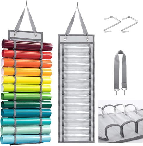Jesustree Organizador Almacenamiento Rollos Vinil Soporte Organizador de Rollo de Vinilo Portarrollos de Vinilo con 12 Compartimentos para Almacenar Vinilo Papel de Regal Gris 67x22 cm