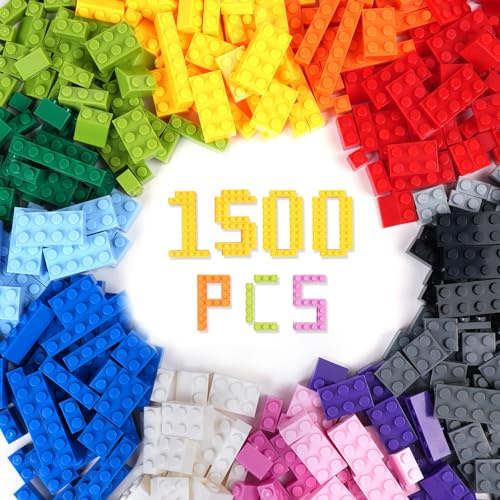 ABOHU 1500 Pezzi di Mattoncini per Costruzioni Classiche, Mattoncini Costruzioni per Bambini Compatibili con Tutte le Principali Marche, Classic Colore Bricks Blocks Giocattolo per Bambini e Bambine