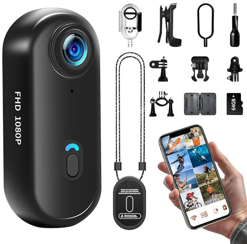 UYIKOO Action Cam WiFi, 64GB Sportkamera WLAN 120° 1080P HD, Mini 360 Action Kamera Fahrrad Motorrad Helmkamera, Unterwasserkamera Kleine Bodycam Körperkamera Wasserdicht für Schwimmen Haustiere
