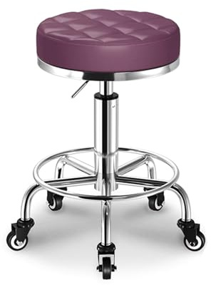 PU-läder Rund Rullande Pall med Hjul Höjdjusterbar 46-58cm Snurrpall, 360° Roterbar, Sits i Konstläder, Perfekt för Kontor, Salong, Spa eller Hem(Purple)