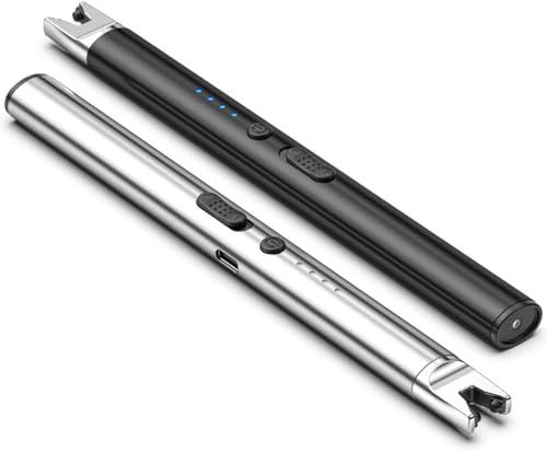 MIIVII 2 Pezzi Accendino Elettrico Lungo USB Ricaricabile Antivento Accendino al Plasma (Nero+Argento)