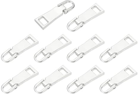 QUARKZMAN 10Pcs Tirette De Fermeture Eclair, 1.5 Pouce Tirette En Alliage De Zinc Remplacement Pour Fermetures Eclair A Couture Pour Valises Vetements Manteaux Sacs A Dos Bottes, Argent