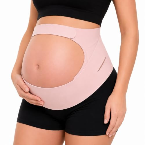Support Belt for Pregnancy – 2-in-1 Belly Band & Back Brace – Adjustable Pregnancy Belly Band for Back Pain Relief – Maternity Support Belt for Pregnant Women – Black & Baby Pink (Oyster Pink, L)