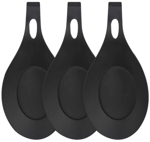 GLEAVI Soporte para Cucharas de Cocina de Silicona Negro 3 Piezas, Reposacucharas Colgante Práctico y Resistente, Portacucharas para Mesa Adecuado para Utensilios y Comedor