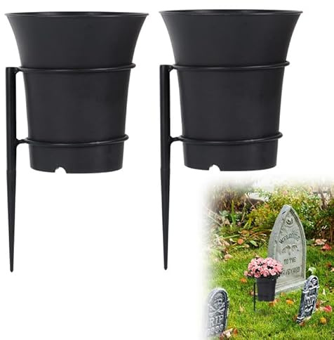 KMQRDZi 2 Pack Cemetery Vases, Memorial Grave Vases with Ground Spikes (XL) | Flowers Holder, Headstone Vase with Stakes, Plastic Pot for Fresh or Artificial Flowers, for Cemetery Grave Lawn Yard Funeral