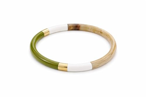 Marycrafts Bracelet Jonc en Corne Naturelle & Laque – Bijou Artisanal Élégant – Facile à Assortir avec Toutes Vos Tenues