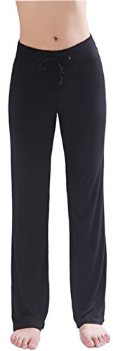 HOEREV Women's Soft Modal Slimming Lounge Pants Yoga Pants Pajama Pant - Black - Medium