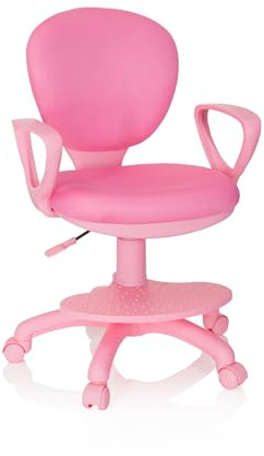 HJH Office 670977 Sedia girevole per bambini KID COLOUR tessuto rosa Sedia da scrivania per bambini, poggiapiedi e seduta regolabili in altezza