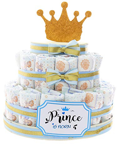 Viale Magico Torta Pannolini Prima Infanzia Corona da Principe Bimbo, Idea Regalo Originale Nascita Neonato (Torta da 30 Pannolini)