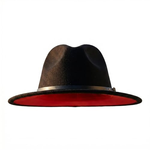 Chapeau Fedora classique à large bord bicolore en feutre Panama avec boucle de ceinture pour homme et femme