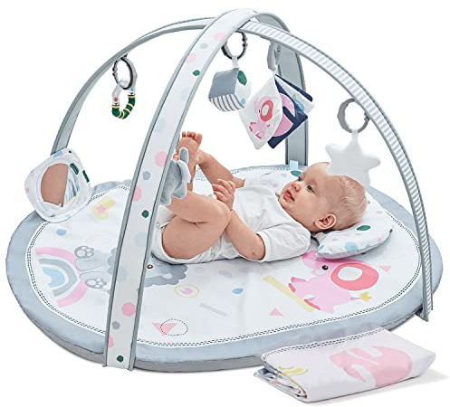 Baby Play Mat, ibabejoy Stage-Based Play Gym with 2 Machine Washable Mat Covers for Newborn to Toddler, 7 in 1 Activity Mat for Infant Sensory & Motor Skills Development, Thicker Non-Slip