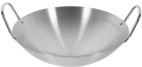 UPKOCH Wok En Acier Inoxydable 26 Cm, PoêLe à Double Anse, Fond Rond, IdéAl Pour SautéS, Friture, Cuisine Chinoise, Ustensile De Cuisine