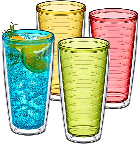 Amazing Abby - Alaska - 24-Ounce Insulated Tumblers (Set of 4), Double-Wall Drinking Glasses, Mixed-Color Reusable Cups, BPA-Free, Shatter-Proof, Dishwasher-Safe