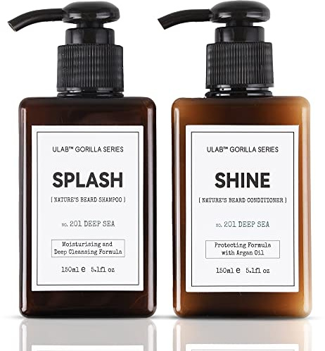 Splash and Shine Beard Shampoo and Conditioner Dual Pack by uLab - Deep Sea Scent Beard Wash and Softener for Men (2 x 150ml)