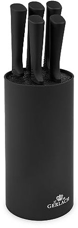 Gerlach Smart Black Messerblock Messerset Küchenmesserset 5 Messer aus Edelstahl Küchenmesser im Block Santoku Gemüsemesser Küche Küchenutensilien Küchenzubehör