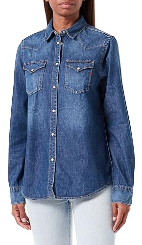 Replay Slim fit jeansskjorta för kvinnor, 007 mörkblå, L