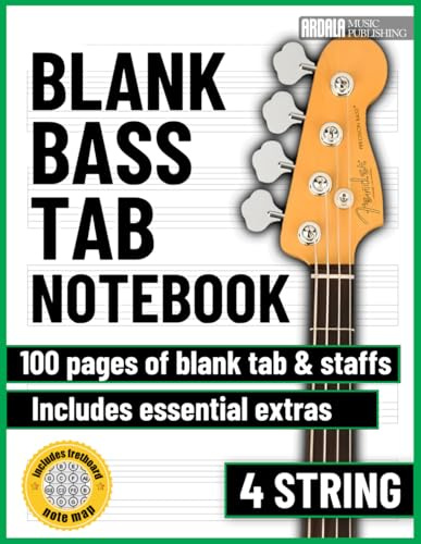 Bass Guitar Tab notebook - 4 string blank tablature with music staffs and extra reference pages 8.5x11: For beginners and professionals, students ... song writing, composition and transcriptions.