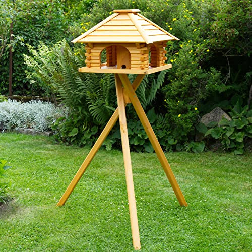 Deko-Shop-Hannusch Vogelhaus wahlweise mit Ständer und Solarbeleuchtung, Verschiedene Dachfarben (Vogelhaus mit Ständer, Dach Standard braun)
