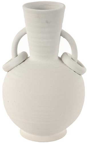 Deco 79 Ceramic Decorative Vase Textured Centerpiece Vase with Ring Handles, Flower Vase for Home Decoration 9 x 8 x 13, Cream